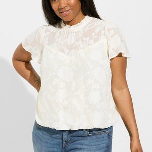 NTW Torrid Chiffon Clip Floral Bubble Hem Flutter Sleeve Top 1X